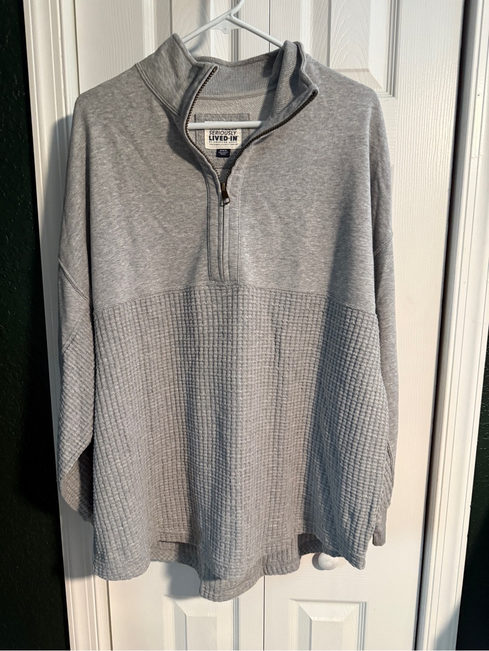 American Eagle Outfitters Light Gray Half-Zip Waffle Pullover